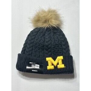 Michigan Wolverines New Era Women's Beanie Navy Knit Hat With Pom OSFM NWT